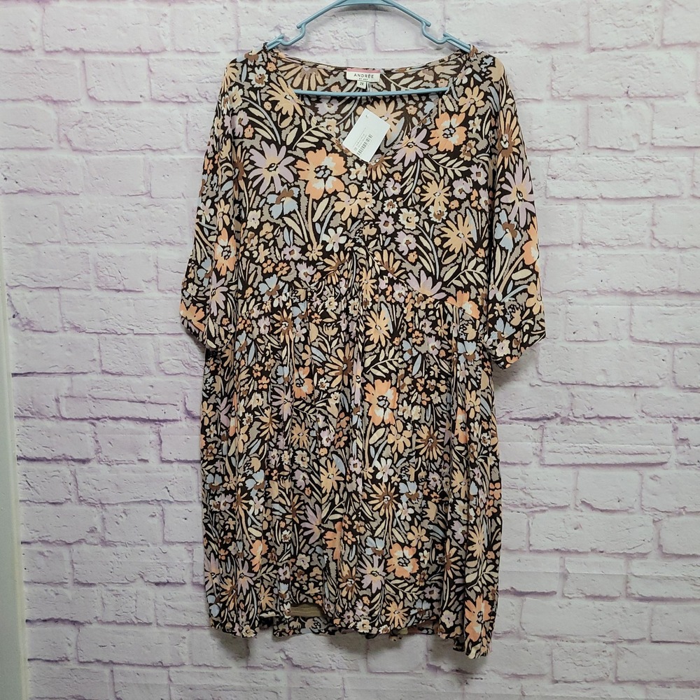 NEW Andree By Unit Mallorie Floral Dress 2X Short Sleeve Boho Cottagecore Whimsy